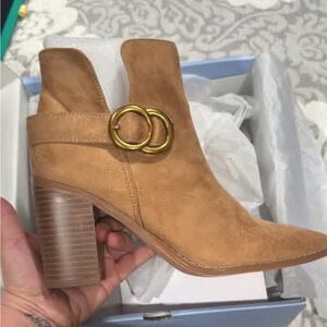 Tan Ankle Boots with Gold Buckle